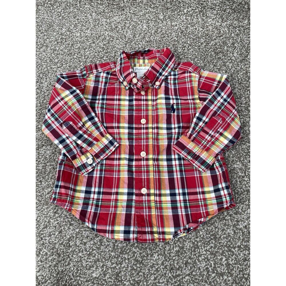 Polo Ralph Lauren Toddler Shirt‎ Boys 9 Months Red Plaid Button Down Long Sleeve